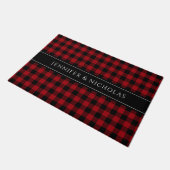Rustikal Red Kariert Gingham Name Fußmatte (Schrägansicht)