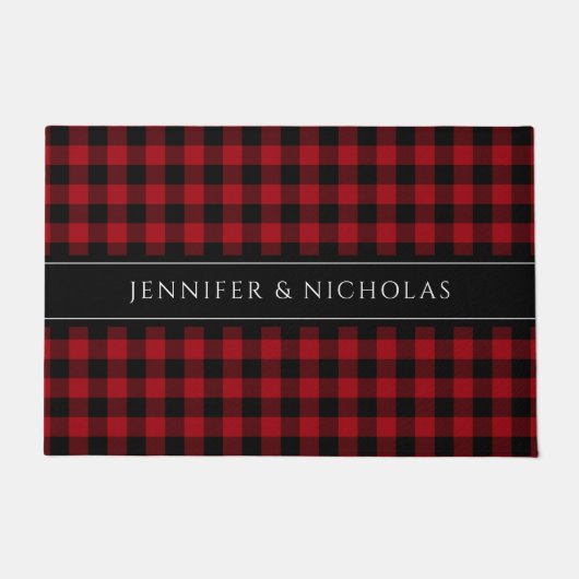 Rustikal Red Kariert Gingham Name Fußmatte (Vorderseite)