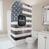 Rustikal Red White Blue Glitzern USA Flaggenmonogr Duschvorhang (Beispiel)