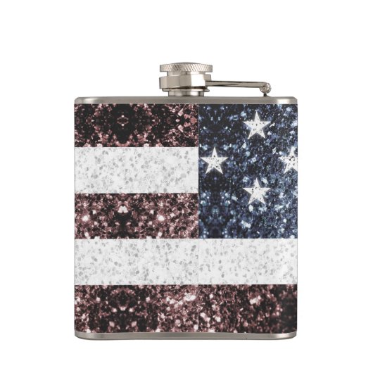Rustikal Red White Blue Glitzern USA Flaggenmonogr Flachmann (Rückseite)