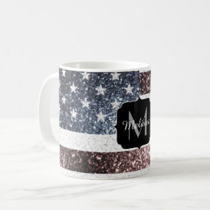 Rustikal Red White Blue Glitzern USA Flaggenmonogr Kaffeetasse