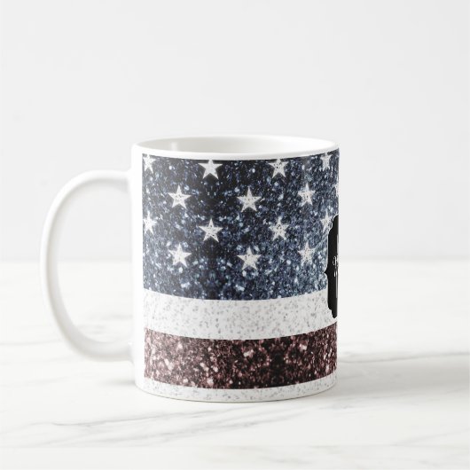 Rustikal Red White Blue Glitzern USA Flaggenmonogr Kaffeetasse (Links)