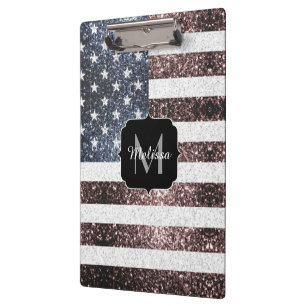 Rustikal Red White Blue Glitzern USA Flaggenmonogr Klemmbrett