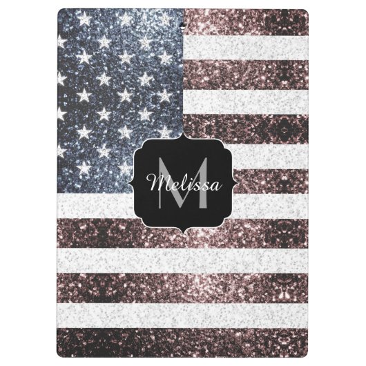 Rustikal Red White Blue Glitzern USA Flaggenmonogr Klemmbrett (Rückseite)