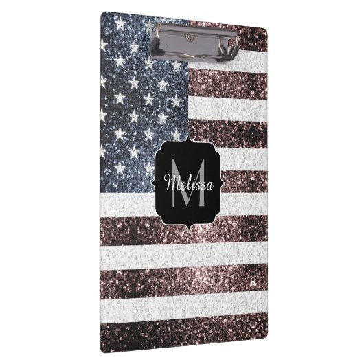 Rustikal Red White Blue Glitzern USA Flaggenmonogr Klemmbrett (Rechts)