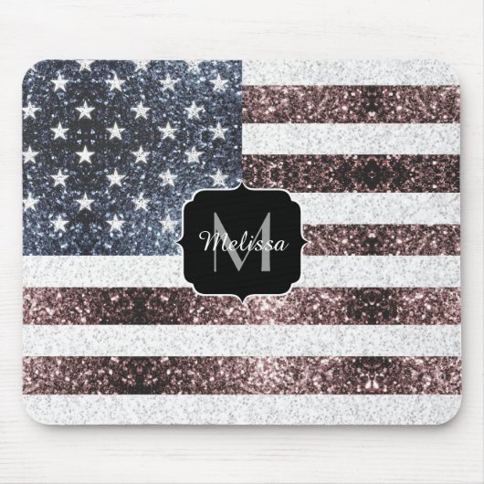 Rustikal Red White Blue Glitzern USA Flaggenmonogr Mousepad (Vorne)