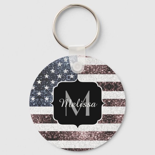 Rustikal Red White Blue Glitzern USA Flaggenmonogr Schlüsselanhänger (Rückseite)