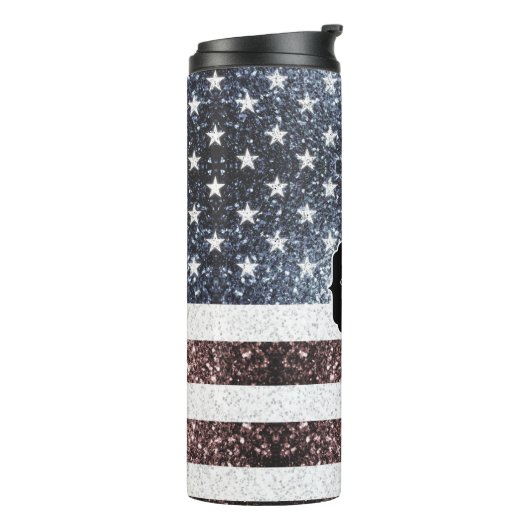 Rustikal Red White Blue Glitzern USA Flaggenmonogr Thermosbecher (Nach links gedreht)