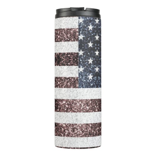 Rustikal Red White Blue Glitzern USA Flaggenmonogr Thermosbecher (Rückseite)