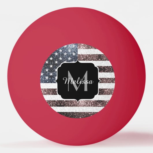 Rustikal Red White Blue Glitzern USA Flaggenmonogr Tischtennisball (Vorderseite)