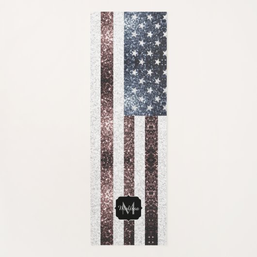 Rustikal Red White Blue Glitzern USA Flaggenmonogr Yogamatte (Vorderseite)