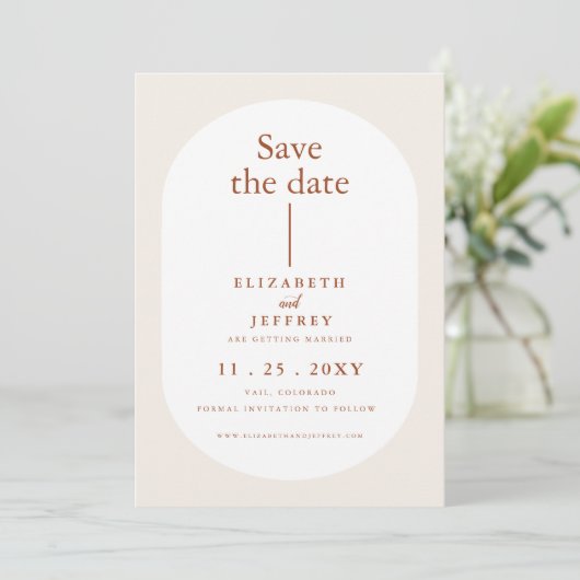 Rustikal Retro Boho Rust Terracotta Save the Date Ankündigung (Stehend Vorderseite)