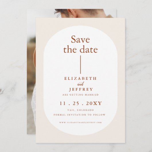 Rustikal Retro Boho Rust Terracotta Save the Date Ankündigung (Vorne/Hinten)