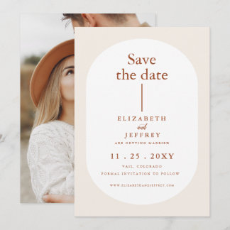 Rustikal Retro Boho Rust Terracotta Save the Date Ankündigung