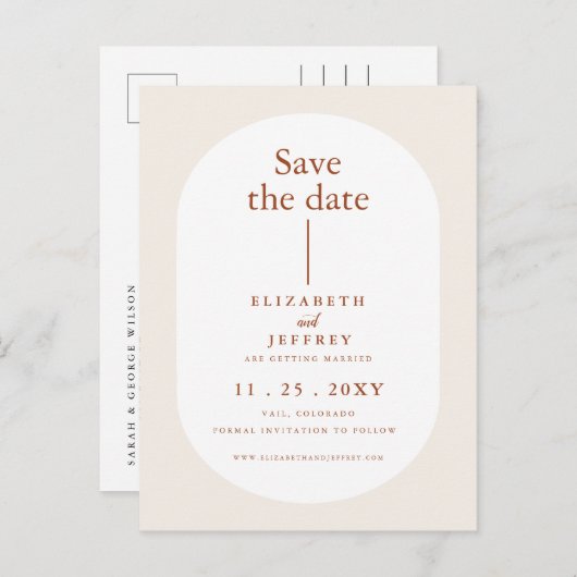 Rustikal Retro Boho Rust Terracotta Save the Date Ankündigungspostkarte (Vorne/Hinten)