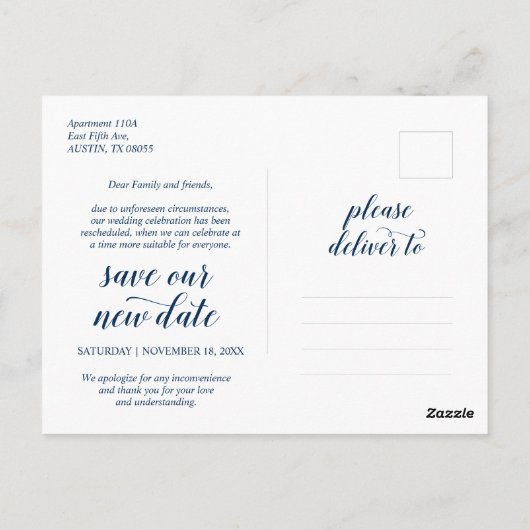 Rustikal, Rett des neuen Datums, Navy blau, versch Postkarte (Rückseite)