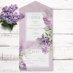Rustikal Romantik Lila & Sage Lilacs Abendessen All In One Einladung