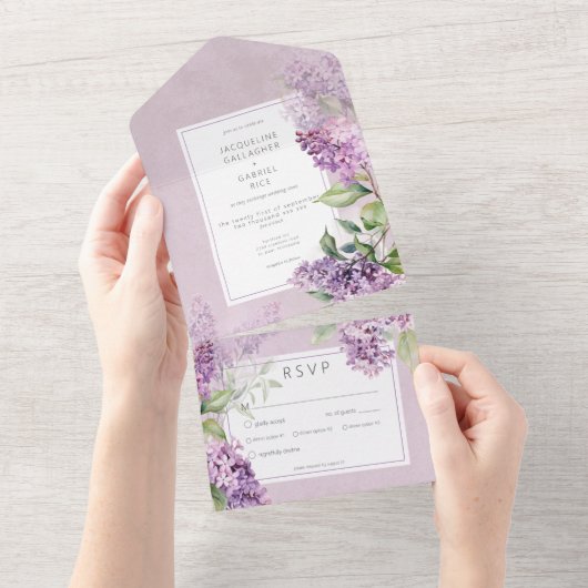 Rustikal Romantik Lila & Sage Lilacs Abendessen All In One Einladung (Abreißen)