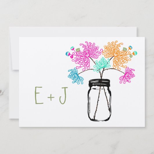 Rustikal Romantik Mason Jar Wild Blume Wedding Inv Einladung (Rückseite)