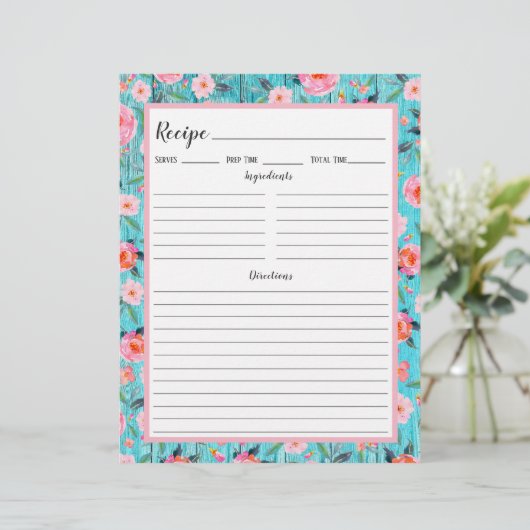 Rustikal rosa Aqua Wood Recipe Binder Page (Stehend Vorderseite)