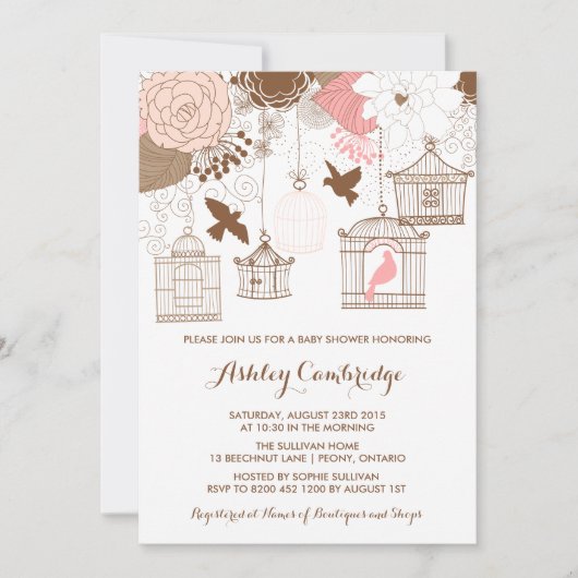 Rustikal rosa Birdcages Kinderdusche Einladung (Vorderseite)