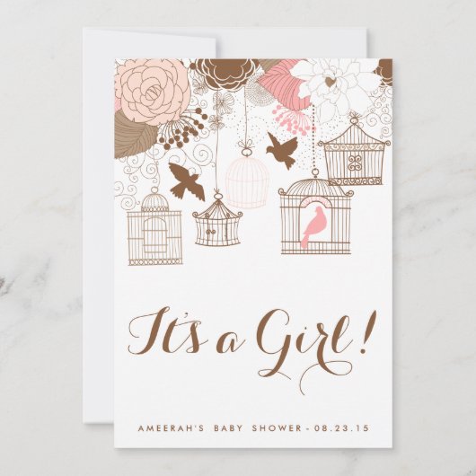 Rustikal rosa Birdcages Kinderdusche Einladung (Rückseite)