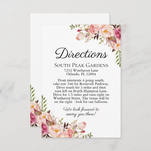 Rustikal-rosa-bläserne Hochzeitsrichtungen Beilage Begleitkarte (Vorne/Hinten)