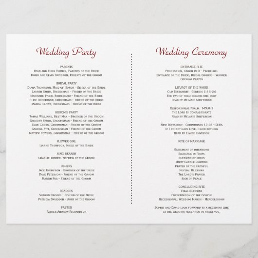 Rustikal-rosa-blaue Blume - Hochzeitsprogramm (Rückseite)