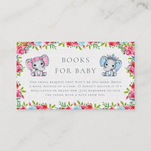 Rustikal rosa & blaue Elefantenbücher für Baby-Ros Begleitkarte (Vorderseite)