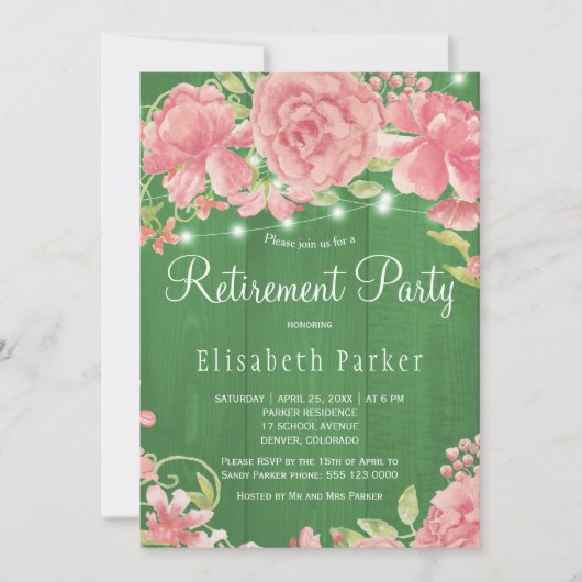 Rustikal-rosa-blaue Rose Peonings Pensionskino Par Einladung (Vorderseite)