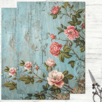 Rustikal rosa Blume auf der Decoupage der blauen H