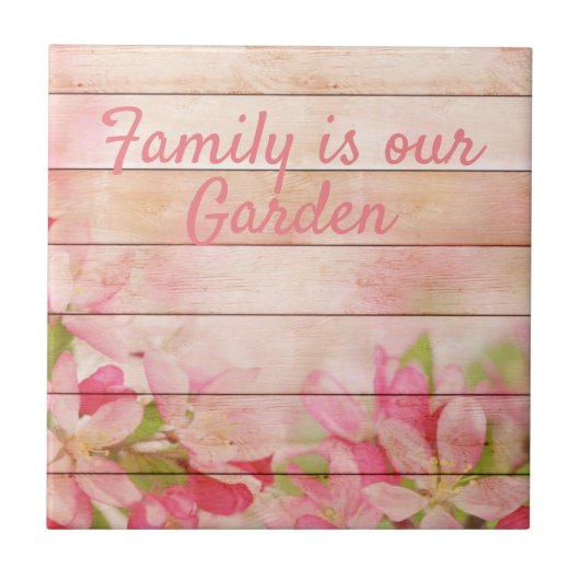 Rustikal rosa Blume auf Holz Fliese (Vorderseite)