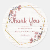 Rustikal rosa Blume Gold Border Vielen Dank für Ih Runder Aufkleber (Vorderseite)