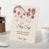 Rustikal rosa Blume Mason Jar Wedding Safety Sockelschild (In SItu)