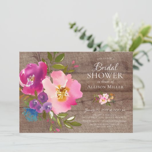 Rustikal Rosa Blumendusche Einladungen (Stehend Vorderseite)