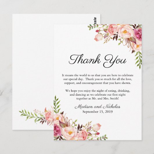 Rustikal rosa Blumeneinstellung Dankeschön Karte (Vorne/Hinten)