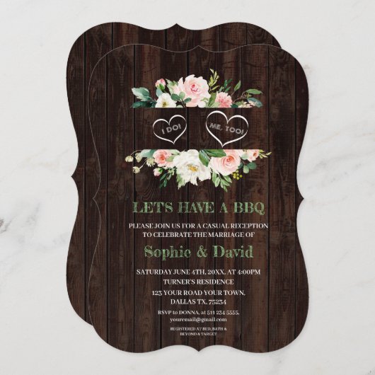 Rustikal rosa Blumengestelle Stall I DO GRILLEN Einladung (Vorne/Hinten)