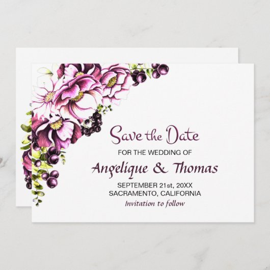 Rustikal rosa Blumenhochzeit rettet das Datum Save The Date (Vorne/Hinten)