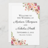 Rustikal rosa Blumenkarten Programm (Vorne/Hinten)