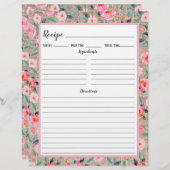 Rustikal rosa Blumenkäse Recipe Binder Page (Vorne/Hinten)