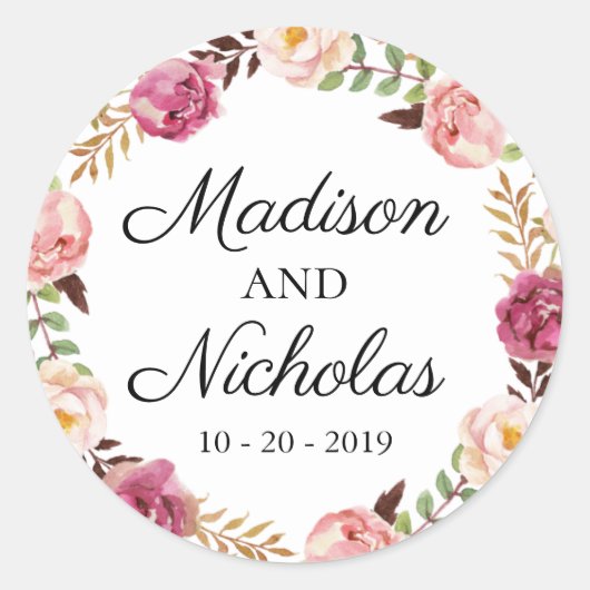 Rustikal rosa Blumenkleber für Hochzeiten von Umsc Runder Aufkleber (Vorderseite)