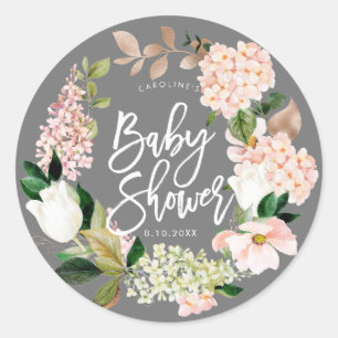 rustikal rosa Blumenkranz Babyduschaufkleber Runder Aufkleber
