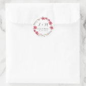 Rustikal rosa Blumenkraut-Monogramm-Hochzeitsticke Runder Aufkleber (Tasche)