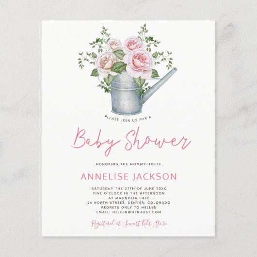 Rustikal rosa Blumenmädchen BUDGET Dusche einladen (Vorderseite)