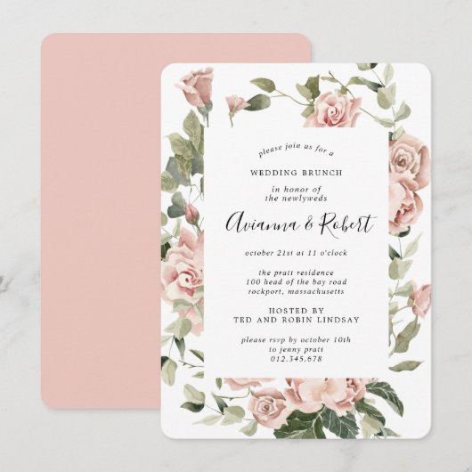 Rustikal rosa Blumenpost Hochzeitsfeier Einladung (Vorne/Hinten)