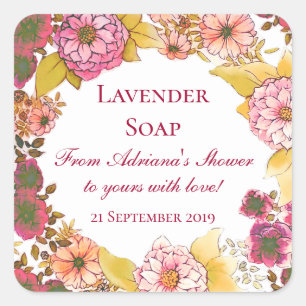 Rustikal rosa Blumenseifen für Brautparty Quadratischer Aufkleber