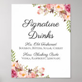 Rustikal rosa Blumensignatur Drinks Cocktail Zeich Poster (Vorne)