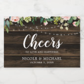 Rustikal rosa Blumenstrauenleuchten Hochzeitmini Schaumweinetikett (Einzelnes Label)