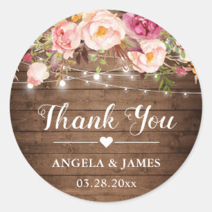 Rustikal rosa Blumenstrauß Hochzeit Danke Runder Aufkleber