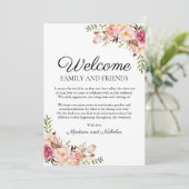Rustikal rosa Blumenstrauß Hotel Willkommenskarte Programm (Stehend Vorderseite)
